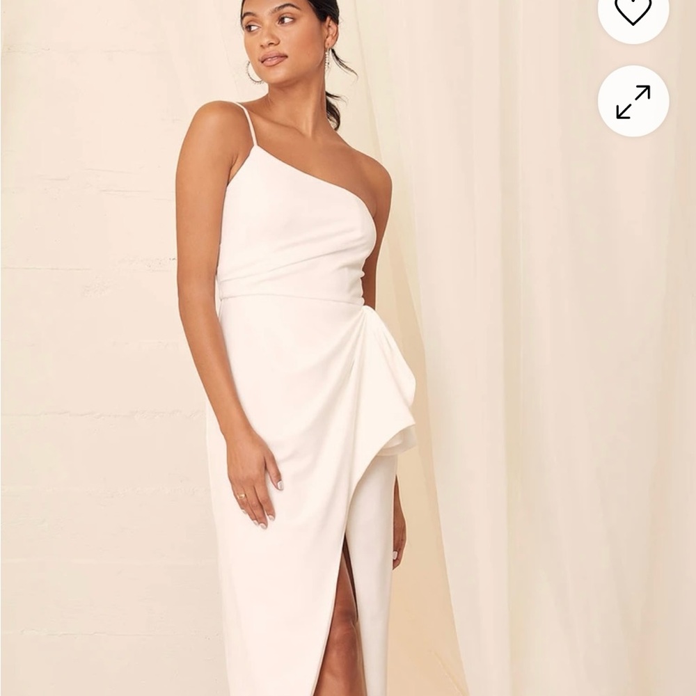 Lulu’s Love You Best White One-Shoulder Ruffled Tulip Midi Dress
